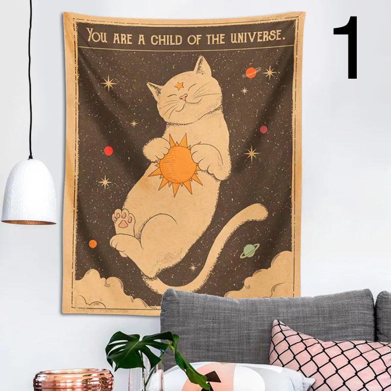 Sun/Moon Tarot Cat Tapestry Wall Hanging - Bohemian Home Bedroom Decor