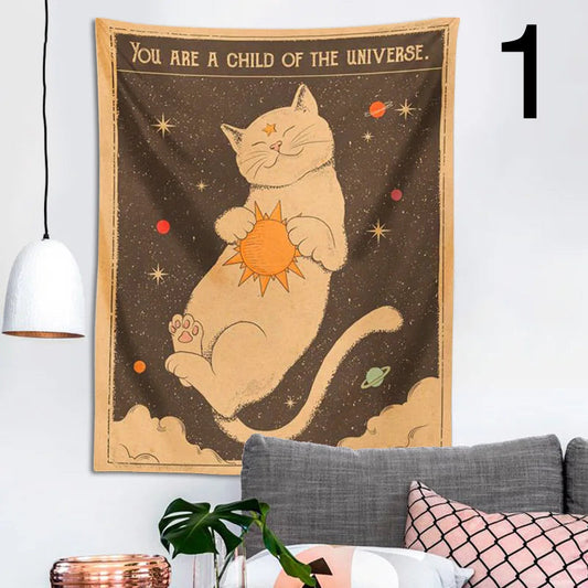 Sun/Moon Tarot Cat Tapestry Wall Hanging - Bohemian Home Bedroom Decor