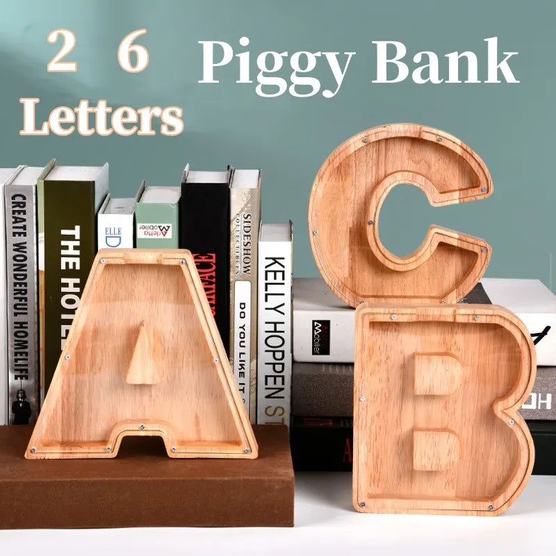 Wooden Letter Alphabet Coin Piggy Bank