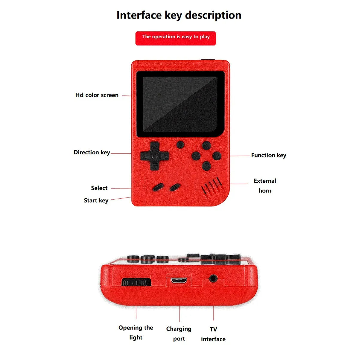 Retro red handheld classic game console