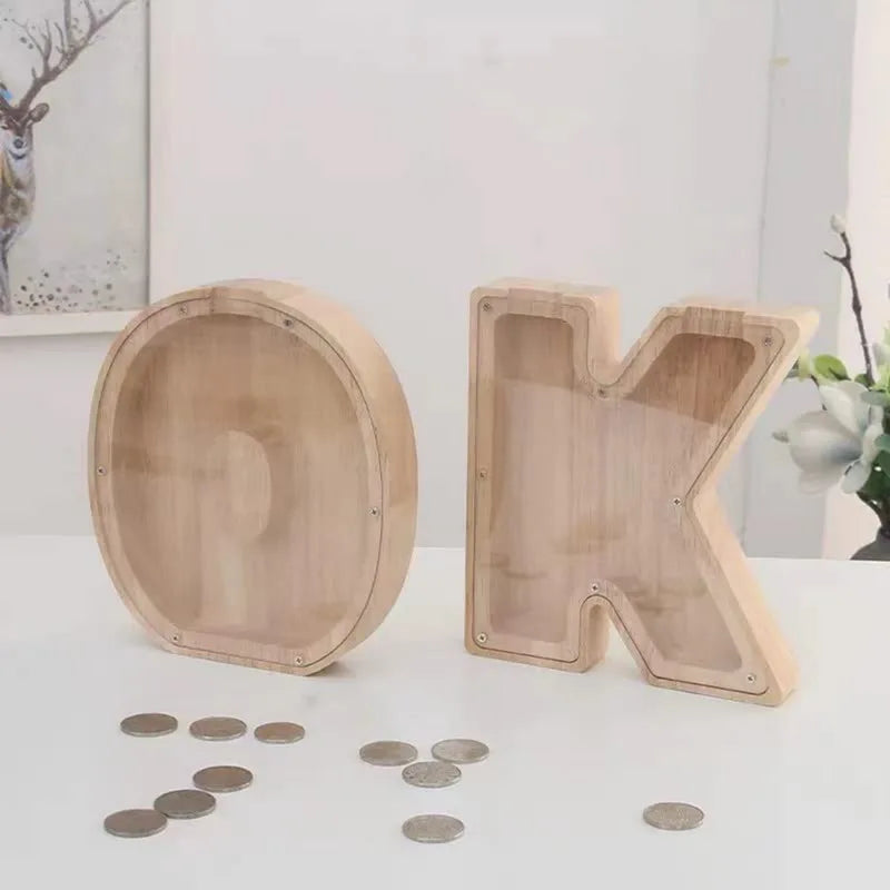 Wooden Letter Alphabet Coin Piggy Bank