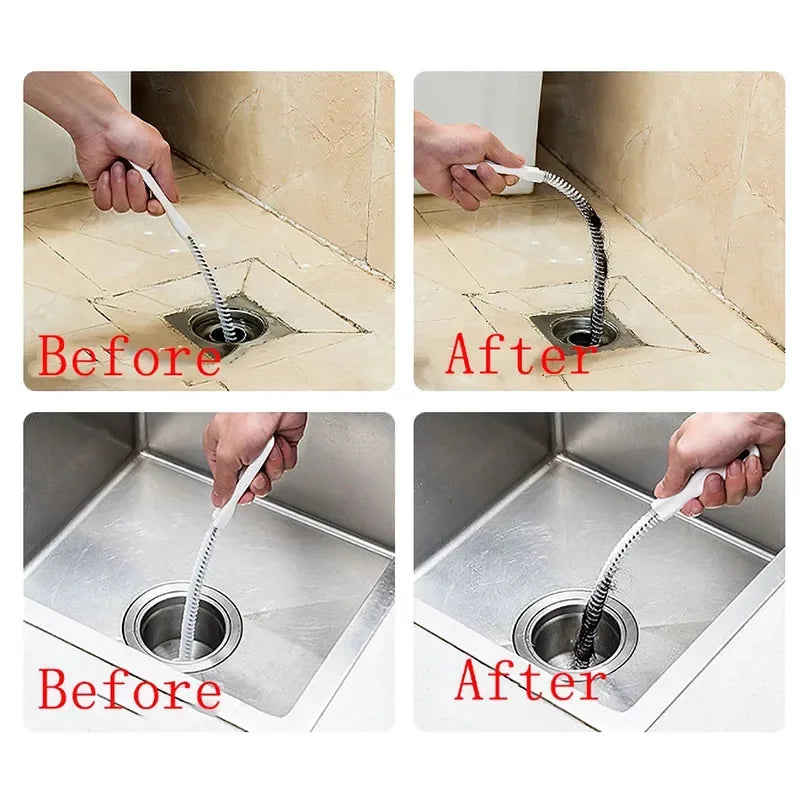 Dredging brush wand for hair/clogs in sink. Flexible cleaning tool for your bathroom or kitchen