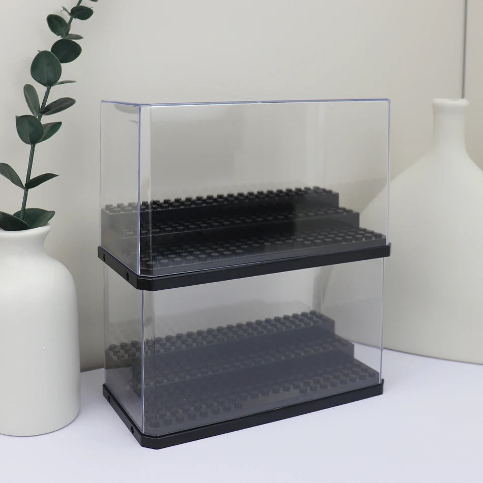 Stackable acrylic display box for building block figurines or models