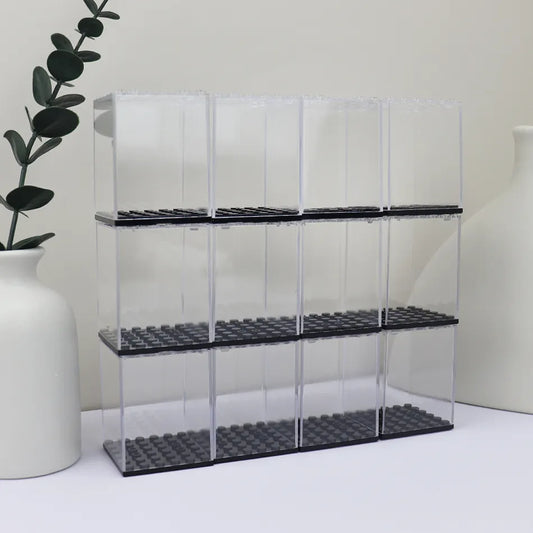 Stackable acrylic display box for building block figurines or models