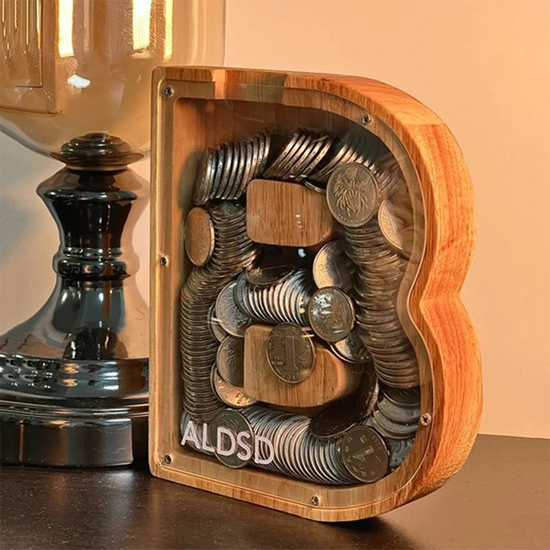 Wooden Letter Alphabet Coin Piggy Bank