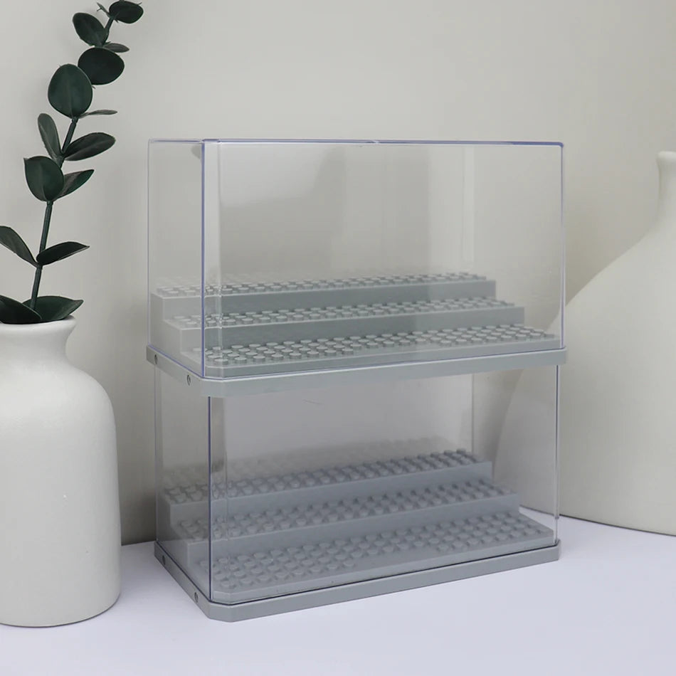 Stackable acrylic display box for building block figurines or models